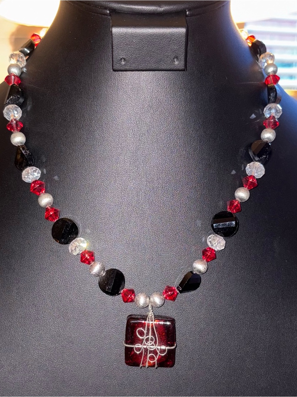 2 Necklace Bundle – Red & Black Statement Necklaces | Artisan Beaded Jewelry Set